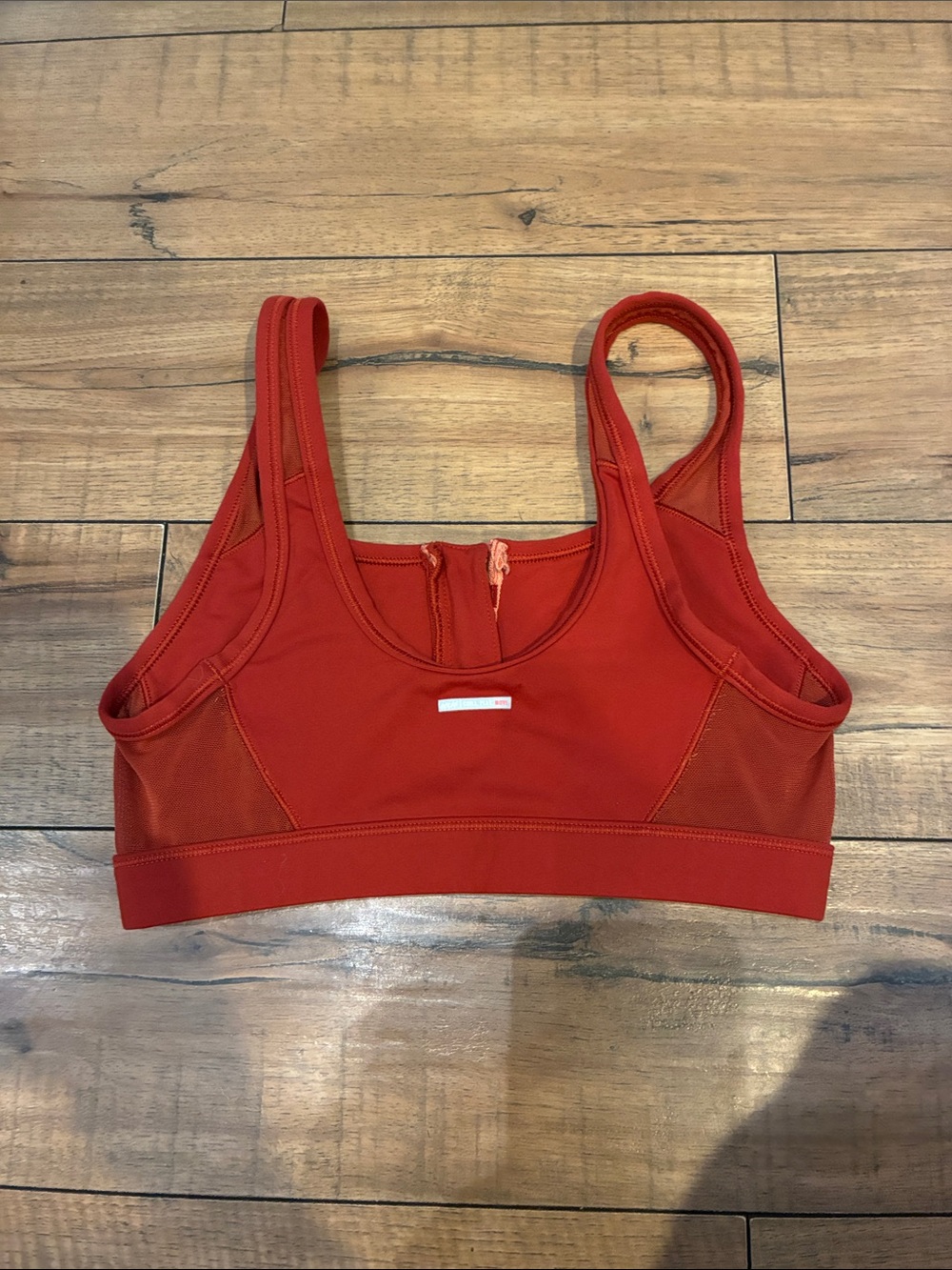 aerie Front-Zip Sports Bra in Deep Red with Coral Zipper - Picture 3 of 4
